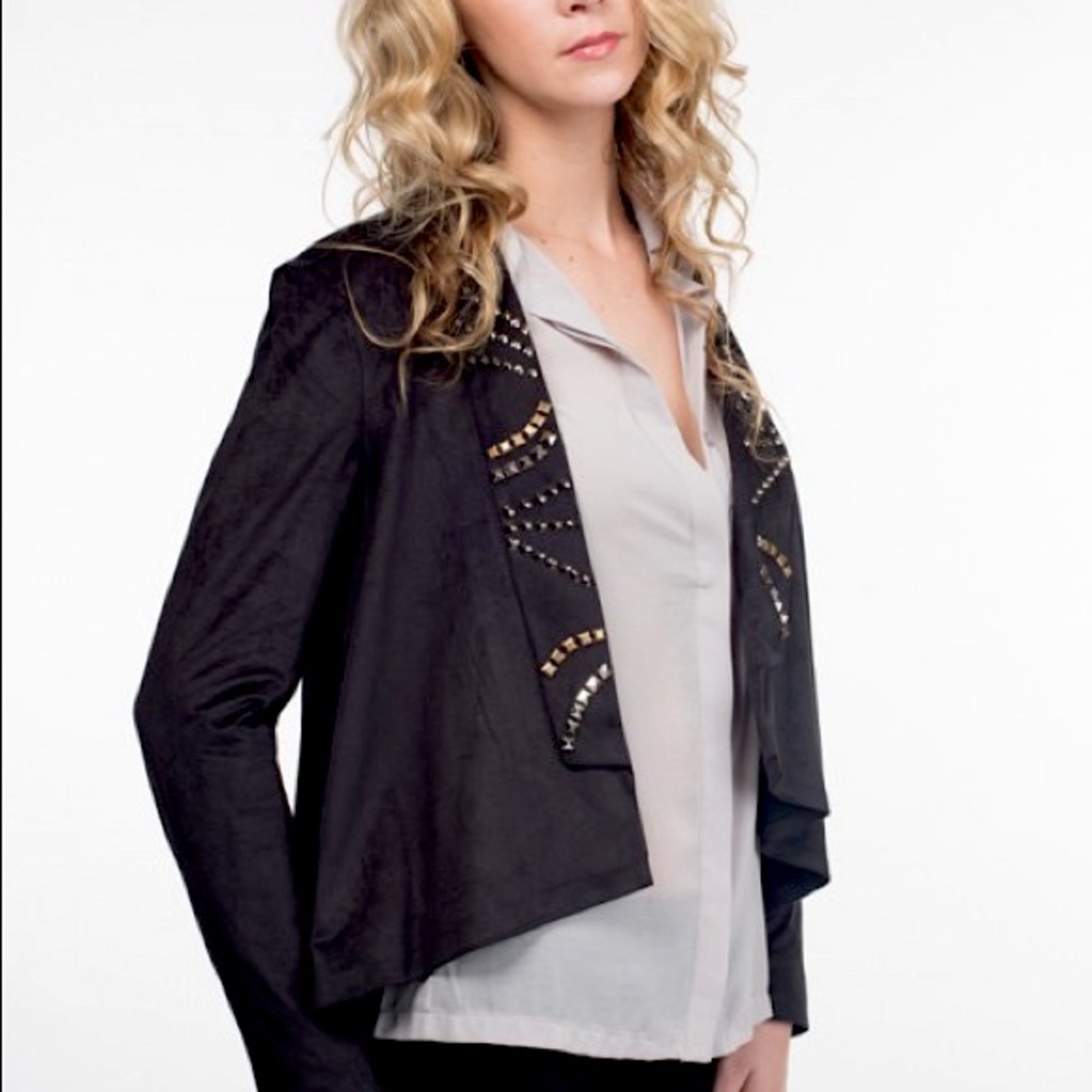 Ladakh Studded Lapel Black Suede Jacket Small
